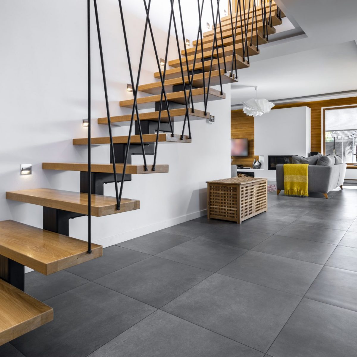 Modern interior design - stairs in wooden finishing